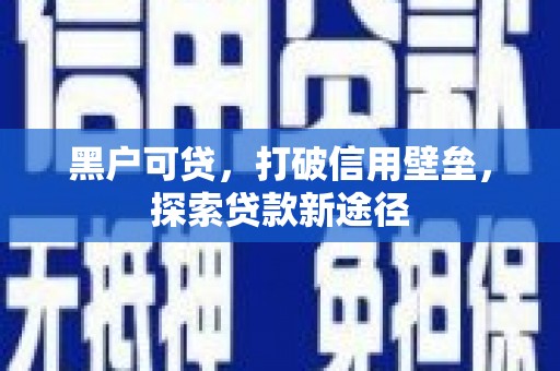 丰原黑户可贷，打破信用壁垒，探索贷款新途径